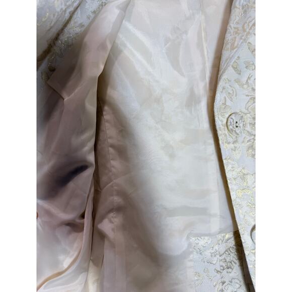 Emma James Women Blazer Size 8 Ivory Gold Brocade Jacket 3/4 Sleeve Lined - Picture 8 of 16